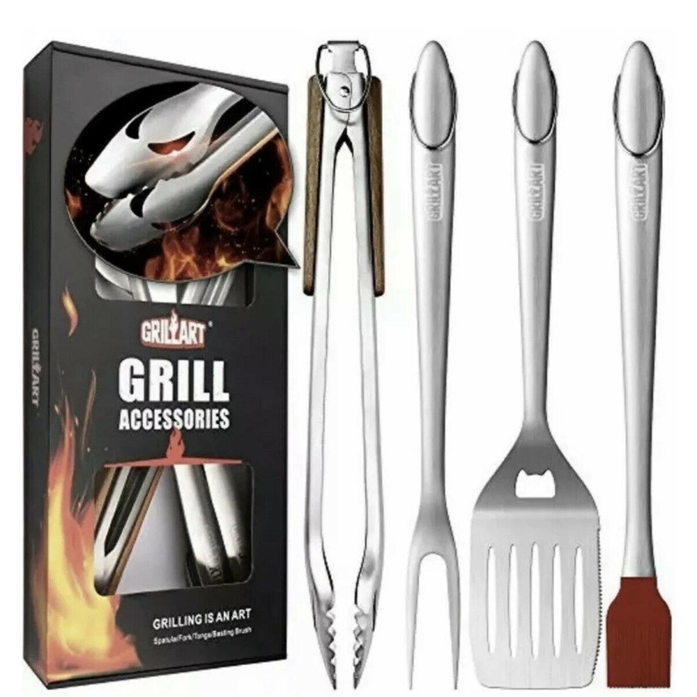GRILLART Heavy Duty BBQ Grill Tools Set. Stainless